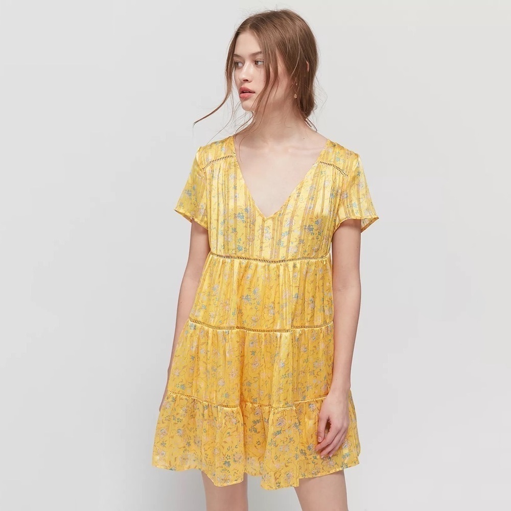 Urban Outfitters Pippa Sunshine Yellow Tiered Mini Dress